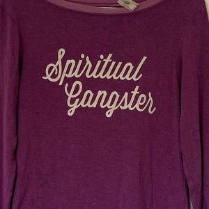 NWOT Spiritual Gangster Boat Neck, plum colored Statement Tee Size Extra…